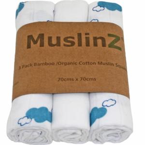 MuslinZ Muslinfilt Cloud Blue Lagoon EKO 70 cm 3-pack produkt bild