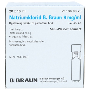 Natriumklorid B.Braun 9mg/ml inj plastampuller 20x10 ml produktbilde