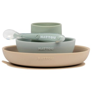 Nattou Soft Silicone Matset 4 delar Grön/Beige produkt bild