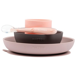 Nattou Soft Silicone Matset 4 delar Rosa/Aubergine produkt bild