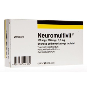 Neuromultivit õhuk. polüm.kat. tbl 100mg+200mg+0,2mg n20 toote pilt