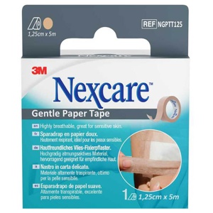 Nexcare Gentle Paper Tape 1,25 cmx5 m tan Rolle, 1 St Pflaster Produktbild
