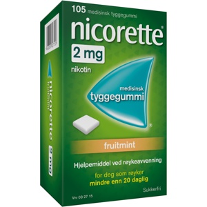 Nicorette 2 mg tyggegummi fruitmint 105 stk produktbilde