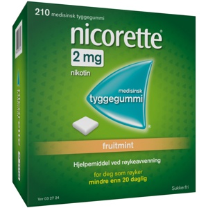 Nicorette 2 mg tyggegummi fruitmint 210 stk produktbilde