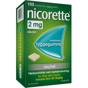 Nicorette 2 mg tyggegummi, Nøytral, 105 stk. produktbilde
