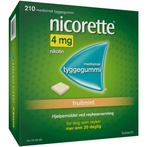 Nicorette 4 mg tyggegummi fruitmint 210 stk produktbilde