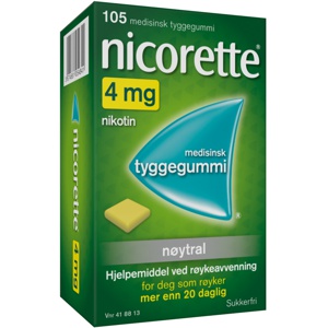 Nicorette 4 mg tyggegummi, Nøytral, 105 stk. produktbilde