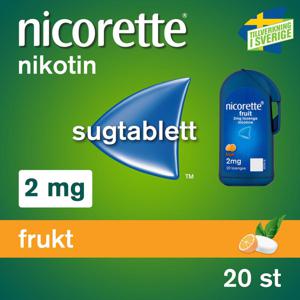 Nicorette Frukt 2 mg Nikotin, Komprimerad sugtablett, 20 tablett(er) produkt bild