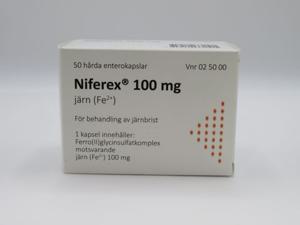 Niferex 100 mg Järn(II)glycinsulfat, Enterokapsel, hård, 50 kapsel/kapslar produkt bild