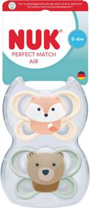 NUK Perfect Match Air Fox/Bear, stl 0-6 mån 2 st produkt bild