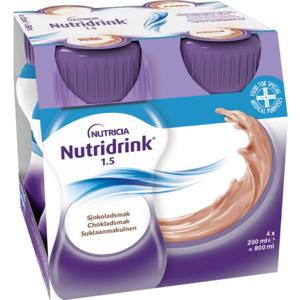 Nutridrink, choklad, energirikt, komplett kosttillägg, 4 x 200 milliliter produkt bild