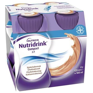 Nutridrink Compact, choklad, energirikt, komplett kosttillägg i liten volym, 4 x 125 milliliter produkt bild