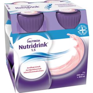 Nutridrink, jordgubb, energirikt, komplett kosttillägg, 4 x 200 milliliter produkt bild