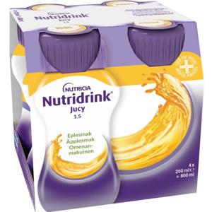 Nutridrink Jucy, äpple, energirikt kosttillägg, klar, fettfri, 4 x 200 milliliter produkt bild