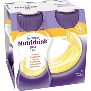 Nutridrink Jucy, tropisk, energirikt kosttillägg, klar, fettfri, 4 x 200 milliliter produkt bild