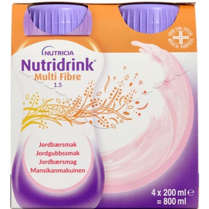 Nutridrink Multi Fibre Jordbær 4 x 200 ml produktbillede