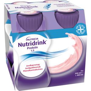 Nutridrink Protein, jordgubb, energi och proteinrikt kosttillägg, 4 x 200 milliliter produkt bild