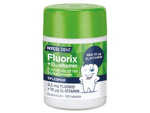 Nycodent Fluorix 0,5 mg + D-vitamin eple, 100 stk. produktbilde