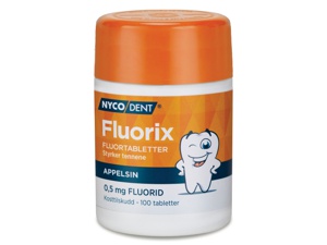 Nycodent Fluorix 0,5mg fluortabletter appelsinsmak produktbilde