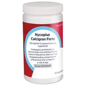 Nycoplus Calcigran Forte 500 mg/400 IE tyggetabletter 100 stk produktbilde