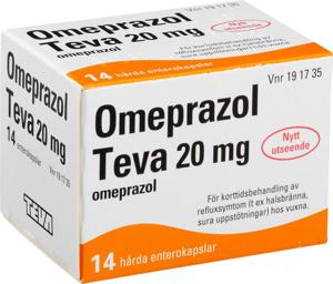 Omeprazol Teva, enterokapsel, hård 20 mg 14 st produkt bild