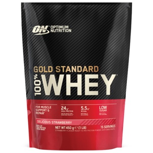 Optimum Nutrition 100% Whey GOLD Standard Whey, Delicious Strawberry, 450 g produktbilde