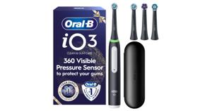 Oral-B iO3 Eltandborste Giftset Svart 4 tandborsthuvuden, resefodral produkt bild