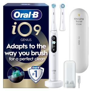 Oral-B iO9 Eltandborste, Vit, 2 tandborsthuvuden, resefodral med laddare produkt bild