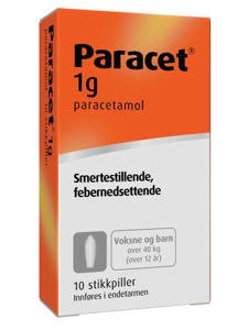 Paracet 1 g stikkpiller 10 stk produktbilde