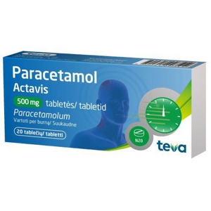 Paracetamol actavis tbl 500mg n20 toote pilt