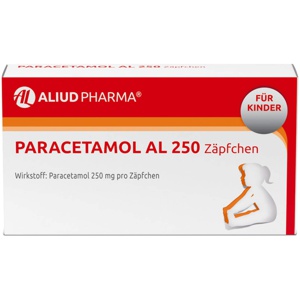 Paracetamol AL 250 Zäpfchen bei akuten Schmerzen und Fieber Produktbild