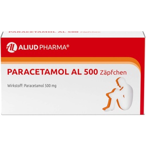 Paracetamol AL 500 Zäpfchen bei akuten Schmerzen und Fieber Produktbild
