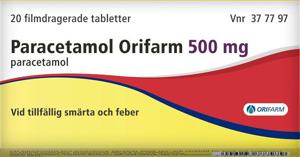 Paracetamol Orifarm, filmdragerad tablett 500 mg 20 st produkt bild