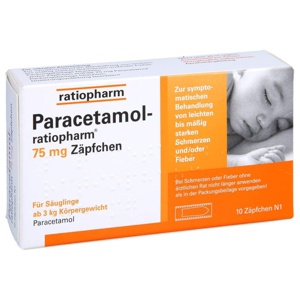 PARACETAMOL-ratiopharm 75 mg Zäpfchen Produktbild