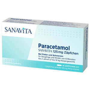 Paracetamol Sanavita 125 mg Zäpfchen, 10 St Säuglings-Suppositorien Produktbild