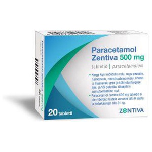 Paracetamol zentiva tbl 500mg n20 toote pilt