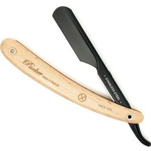 Parker Shaving Parker PTPBA - Light Wood Handle Push Type Black Blade Holder Barber/Straight Razor produkt bild