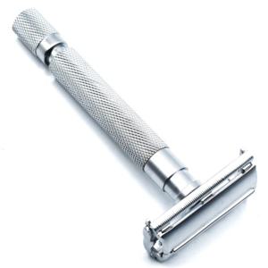 Parker Shaving 74R-SC Satin Chrome Textured Heavy Weight Butterfly Open Safety Razor produkt bild