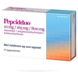 Pepcidduo 10/165/800mg 12 tyggetabletter produktbilde
