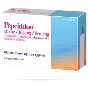 Pepcidduo 10/165/800 mg tyggetabletter 24 stk produktbilde
