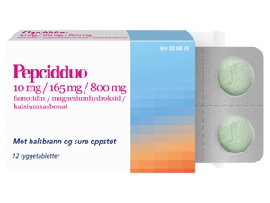 Pepcidduo Tyggetabletter 10/165/800mg, 12 stk. produktbilde