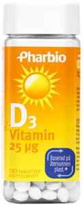 Pharbio D3 Vitamin 25 ug 180 tabletter produkt bild