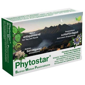 Phytostar Baldrian Melisse Passionsblume 150/125/110mg 30 St Überzogene Tabletten Produktbild