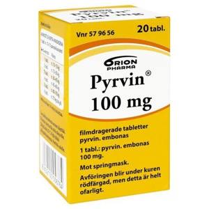 Pyrvin 100 mg 20 tabletter Filmdragerad tablett produkt bild