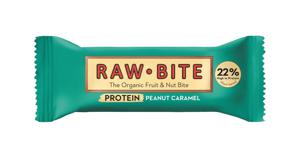 Rawbite Proteinbar Jordnöt Karamell EKO 45 g produkt bild