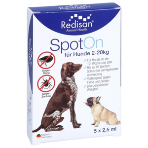Redisan Spot-on gegen Zecken + Flöhe für Hunde 2 - 20 kg, 5X2.5 ml Tinktur Produktbild