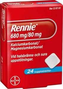 Rennie, tuggtablett 680 mg/80 mg 24 st produkt bild