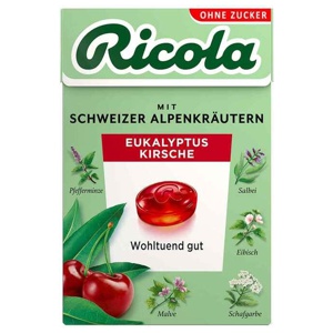 Ricola ohne Zucker Box Eukalyptus Kirsche Bonbons, 50 g Bonbons Produktbild