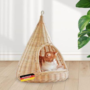 Rohrschneider ® Katzen-Hängekorb Sammy, Rattangeflecht, inkl. Gratis-Beigabe Produktbild