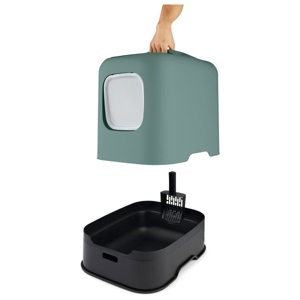 Rotho MyPet Biala Kattlåda med huva och spade, tillverkad av återvunnen plast, grön/antracit, 51 x 39,5 x 44,3 cm produkt bild